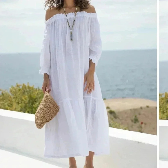 Sunday Saint Tropez NOELIE LINEN DRESS WHITE - Picture 2 of 7